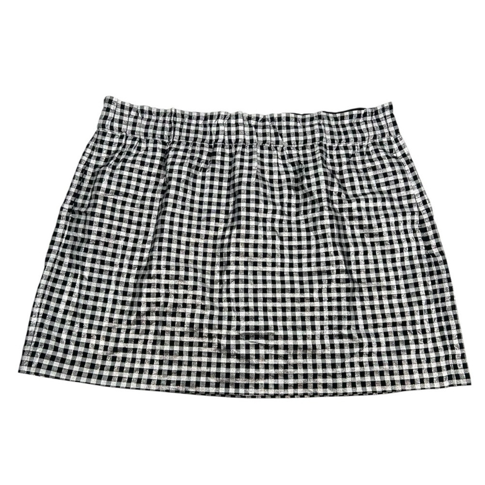 NWT J. Crew Factory Metallic Gingham Pull-On Mini Skirt Silver and Black Lurex - Picture 2 of 9